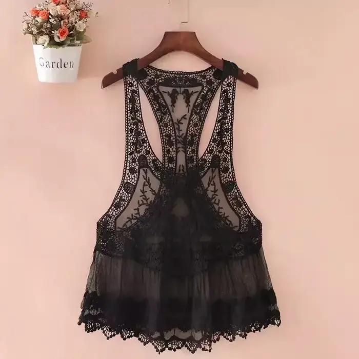 BOHO inspiré bohème Crochet dentelle dos nageur débardeur couvrir coton mélange été plage haut nouveau