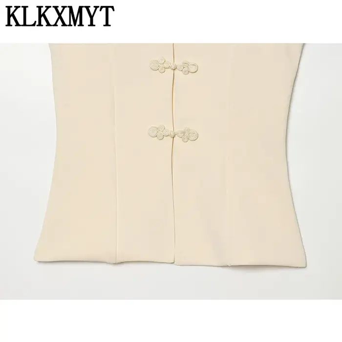 Haut décontracté et élégant pour femme KLKXMYT – Nouvelle collection 2026 – Débardeur court à nœud chinois
