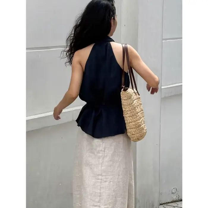 Débardeur Halter Chic Marine pour Femme – Top Décontracté Printemps à Col Plongeant et Lacets – Nouvelle Collection 2026