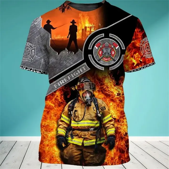 Nouveaux t-shirts imprimés en 3D avec motif de pompier pour hommes