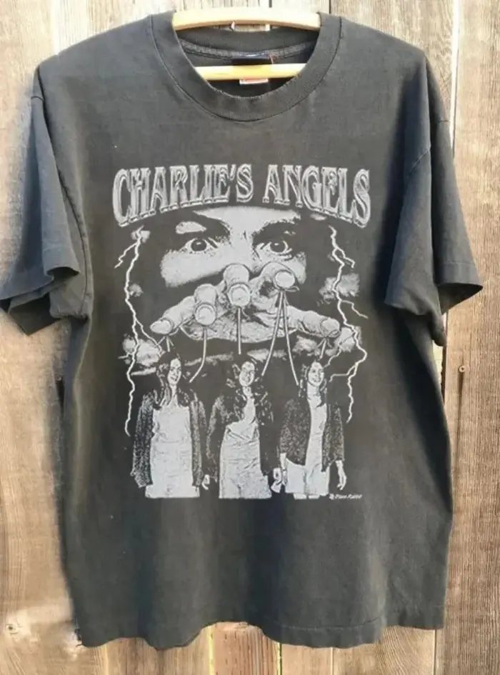 T-shirt unisexe gris foncé style classique des années 90 de la famille Charles Manson, Charlie's Ang