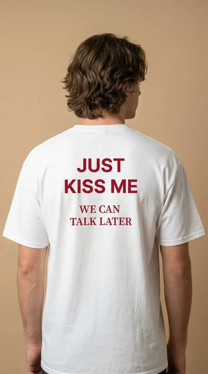T-shirt « Just Kiss Me We Can Talk Later » pour homme, avec slogan romantique, streetwear, manches c