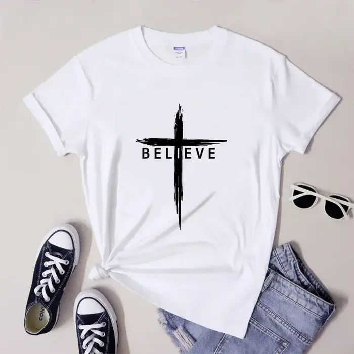 T-shirt Croix Chrétienne Unisexe avec Citations Bibliques Jésus-Christ Femme Religieux Inspirant Foi Bible Haut