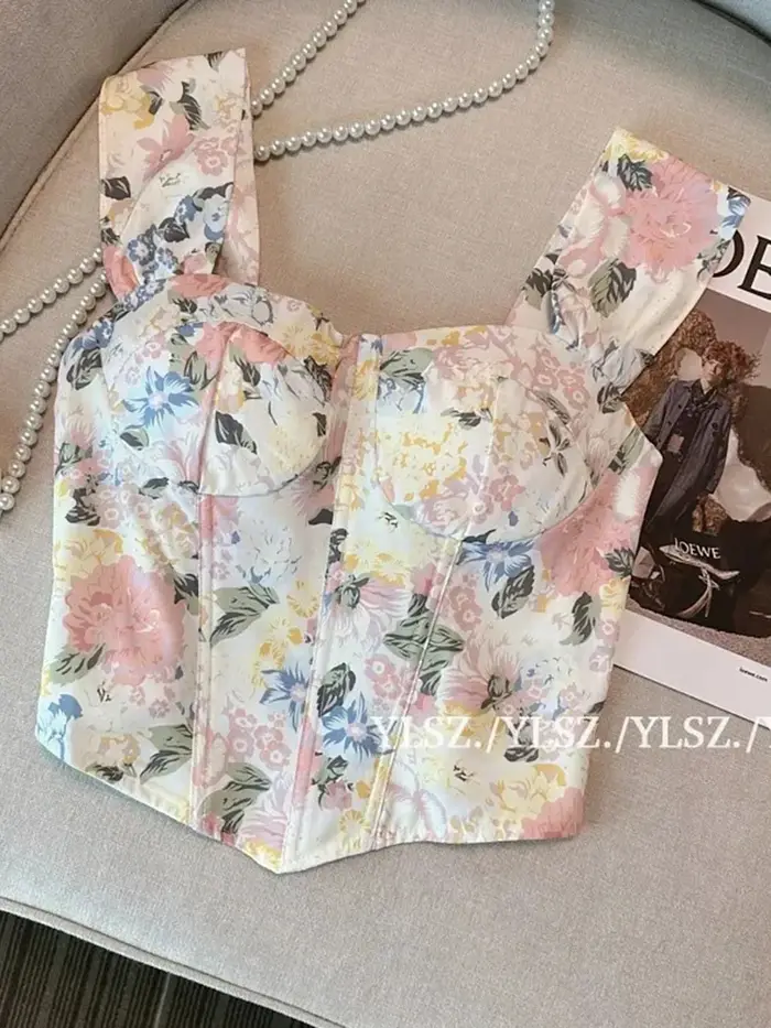 Zoki Chic recadrée réservoirs floraux femmes mince Sexy doux mode Camis