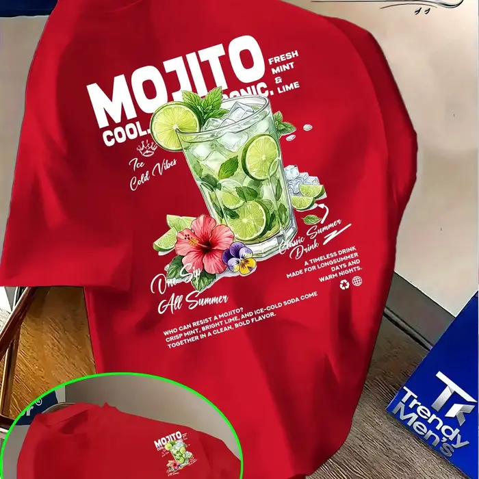 T-shirt pour homme en coton 100% avec imprimé de fleurs de citron vert Mojito