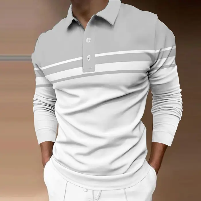 Polo de Rugby rayé à manches longues pour hommes