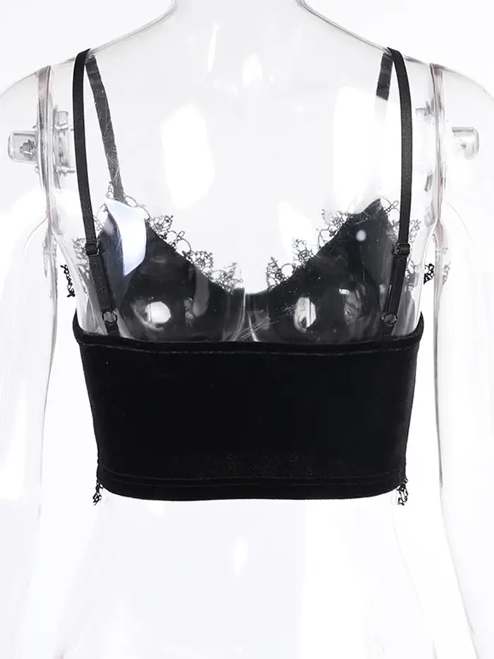 Velours Y2K centre commercial Goth culture hauts noir dentelle garniture Emo Alternative esthétique