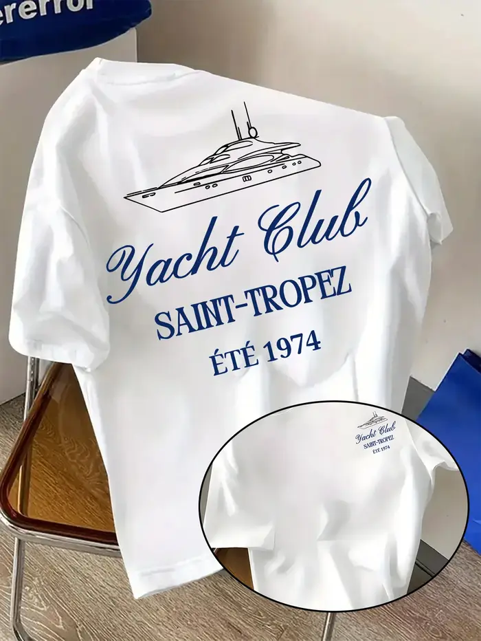 T-shirt pour homme en coton 100% doux de qualité supérieure avec impression dorée du Yacht Club Sain