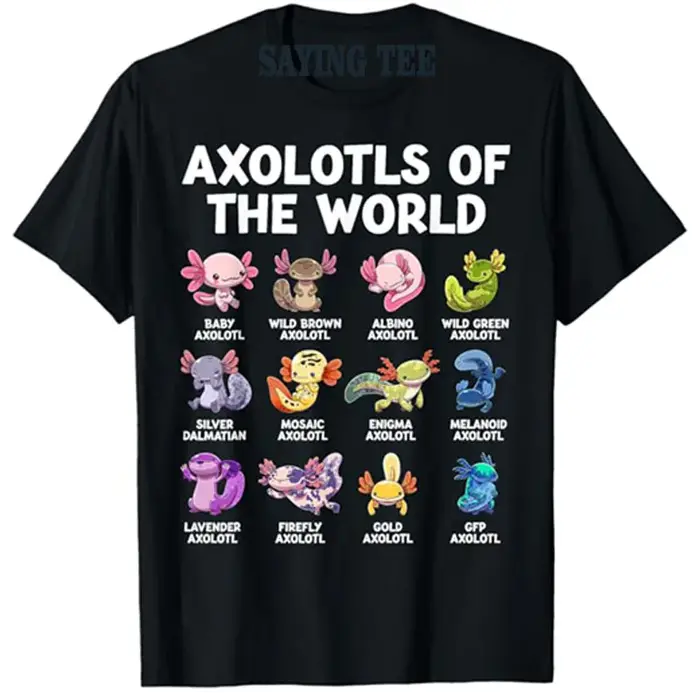 Axolotls du monde Kawaii T-Shirt Types de Axolotl poisson amphibien T-Shirt à manches courtes nouvea