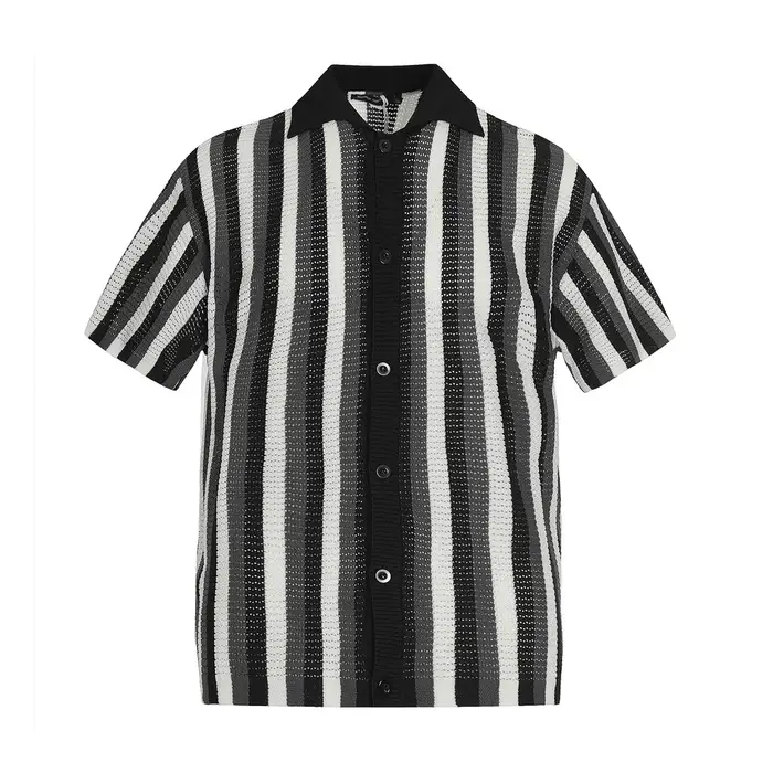 Cardigan tricoté rayé épissé pour hommes, manches courtes, haute rue, revers ample, demi-manches, si
