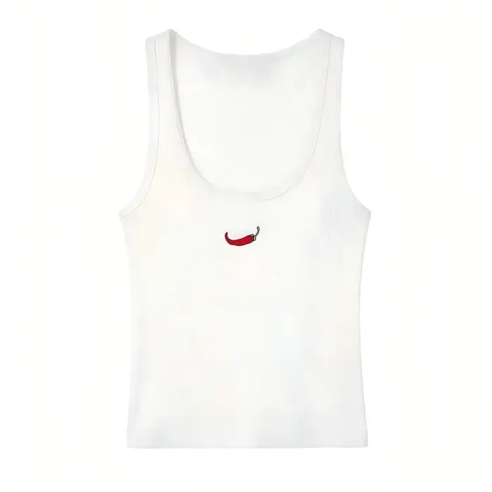 Débardeur sans manches pour femme - Gilet côtelé à col rond avec broderie Chili, collection été 2026