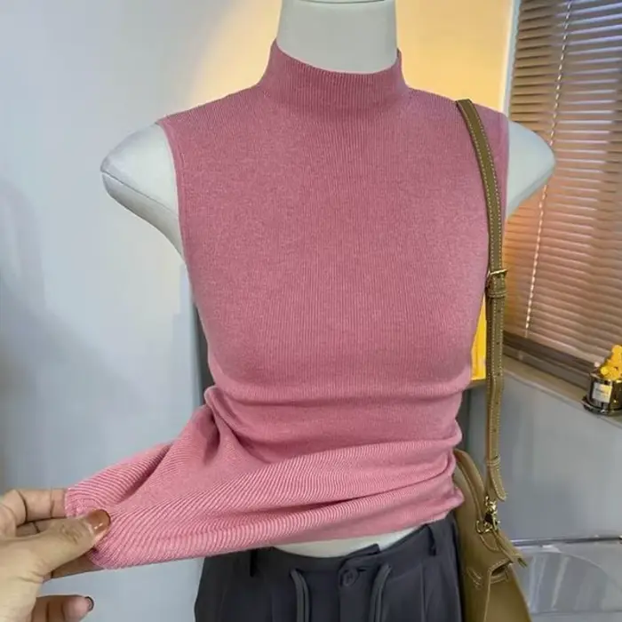 Pull-Over Simple à Col Mi-Haut pour Femme