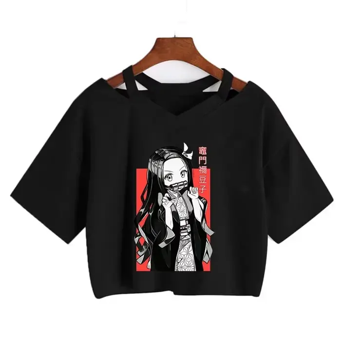Démon Slayer T-shirt Nezuko T-shirt femmes Kimetsu No Yaiba haut court t-shirts japonais Anime Tanji