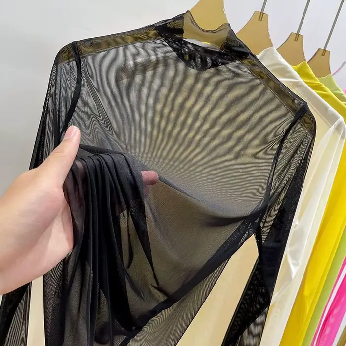 T-shirt à manches longues en gaze transparente pour femmes