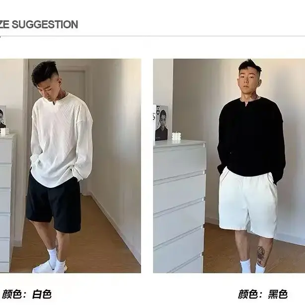 T-shirt Henley ample à manches longues et col en V pour hommes