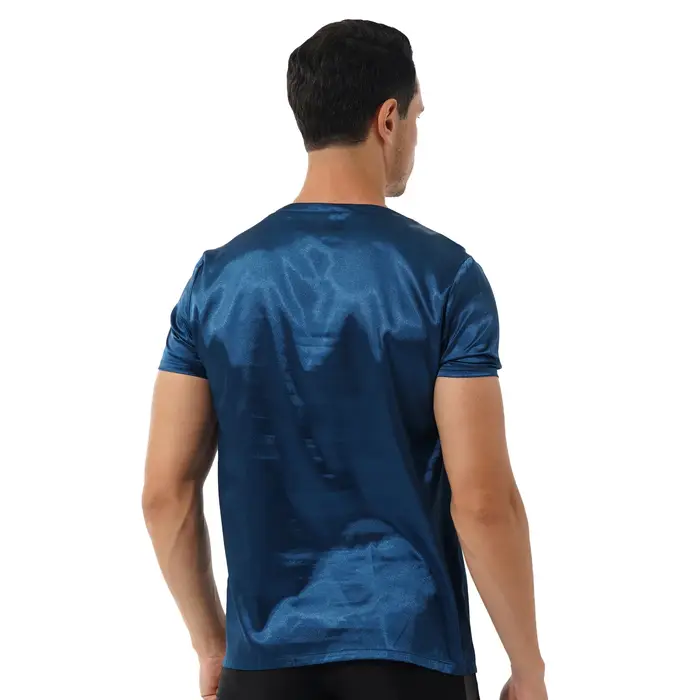 Iiniim-T-Shirt en Satin à Manches Courtes et Col en V pour Homme