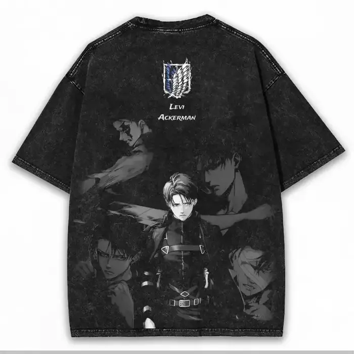 Levi Ackerman T-shirt graphique attaque sur Titan Anime Vintage lavé surdimensionné
