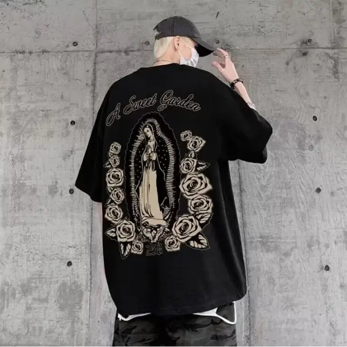 T-shirt ample surdimensionné pour hommes, Madonna de la Renaissance américaine imprimée avec T-shirt
