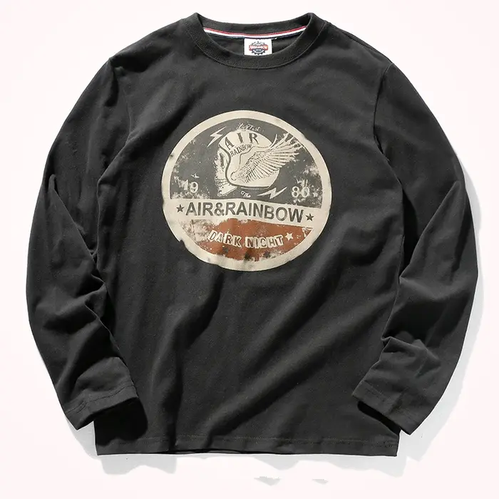 T-shirt à manches longues pour homme, pur coton délavé, DistMurcia, Chimy brossé, printemps et autom