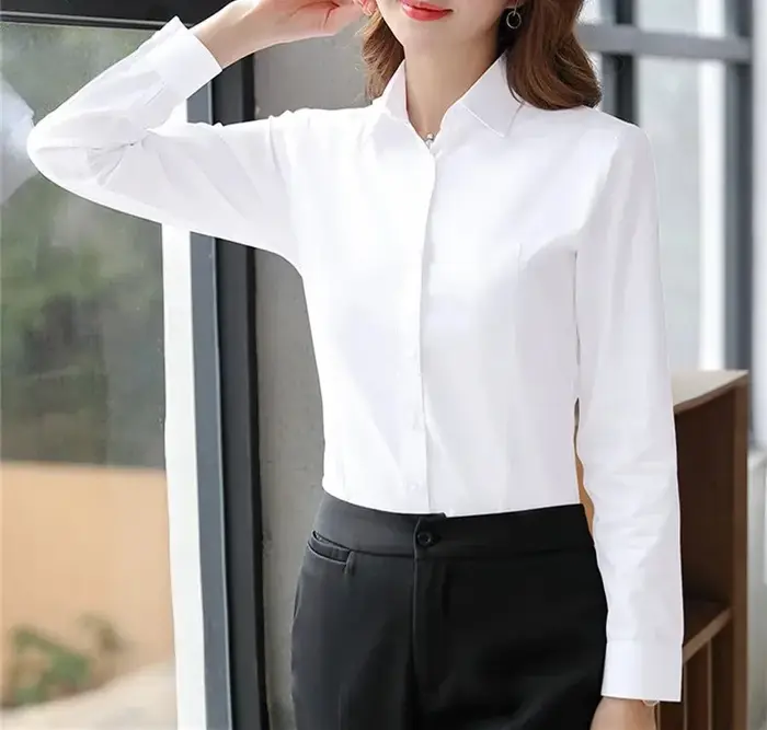 Femmes élégantes chemises femme chemise blanche à manches longues Blouse bureau dame affaires rose