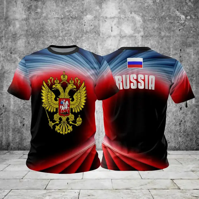 Russie hommes T-shirts décontracté ample col rond drapeau russe à manches courtes hauts