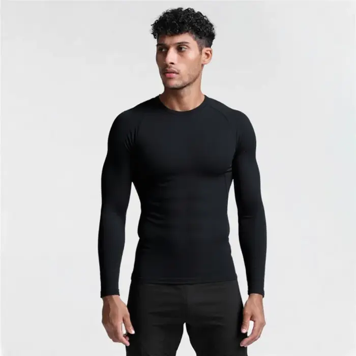 Compression à manches longues T-shirt hommes élastique entraînement T-shirt Gym Fitness collants d'e