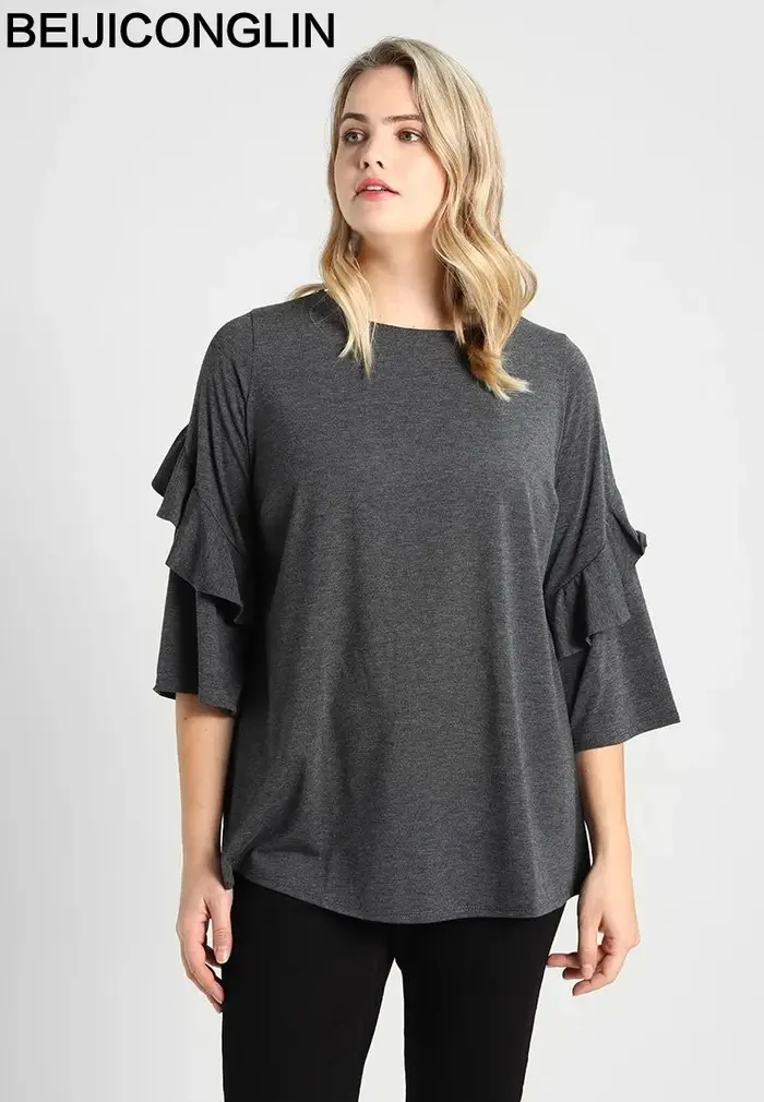 T-shirt en coton à manches trois quarts pour femmes