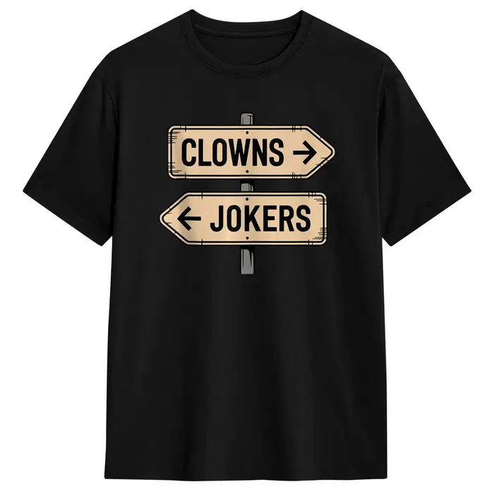 T-shirt en coton vintage « Direction Clowns à gauche, Jokers à droite » pour homme – Collection été
