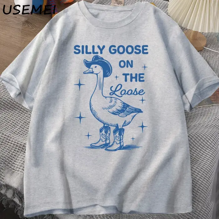 Silly Goose sur les t-shirts amples pour hommes femmes drôle Cowgirl Western T-shirt 90s mode col rond graphique