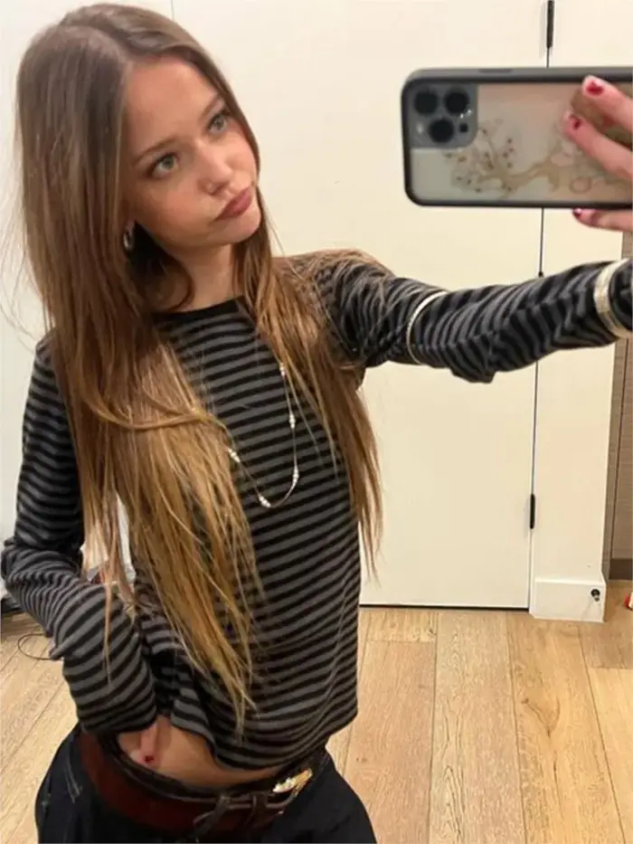 T-shirt rayé à manches longues pour femme