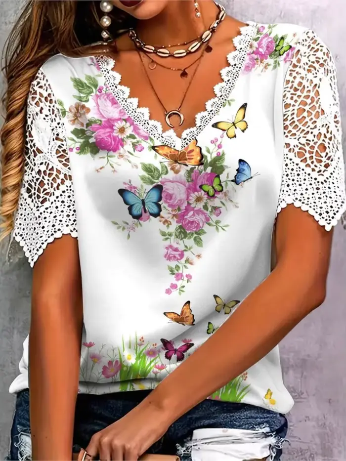 T-shirt manches courtes col en V pour femmes