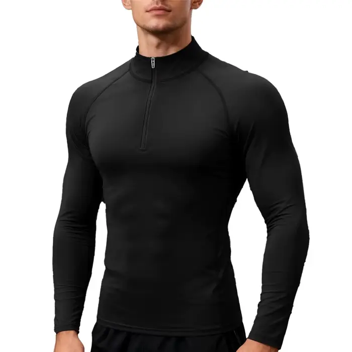 Hommes à manches longues entraînement vêtements de Compression chemises de Fitness mince T-shirt de gymnastique haut de