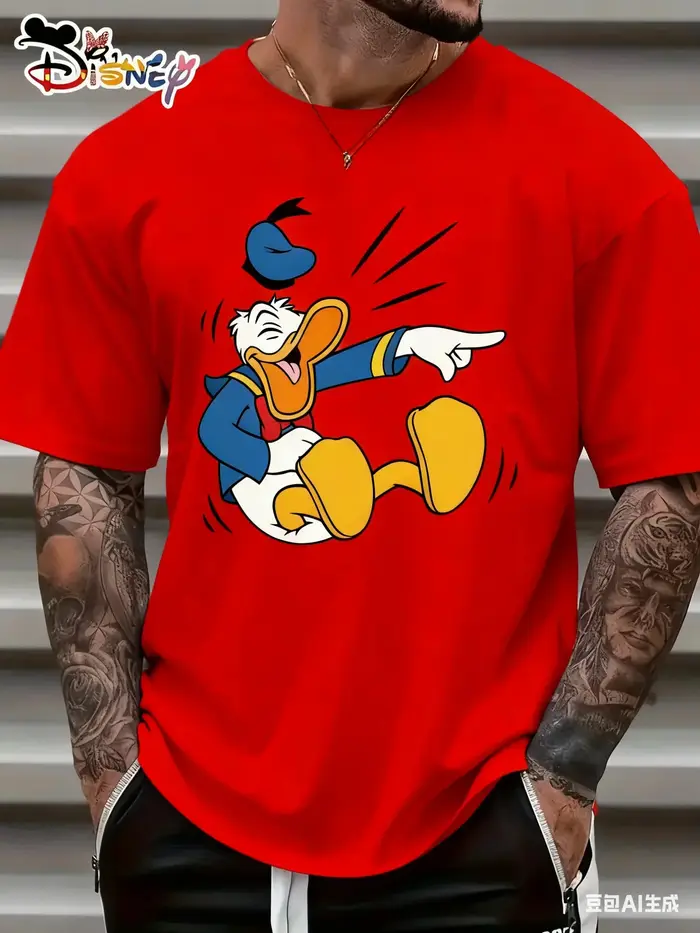 T-shirt en coton imprimé Donald Duck, nouvelle tendance estivale 2026, décontracté, ample, à manches courtes, pour hommes, femmes et enfants