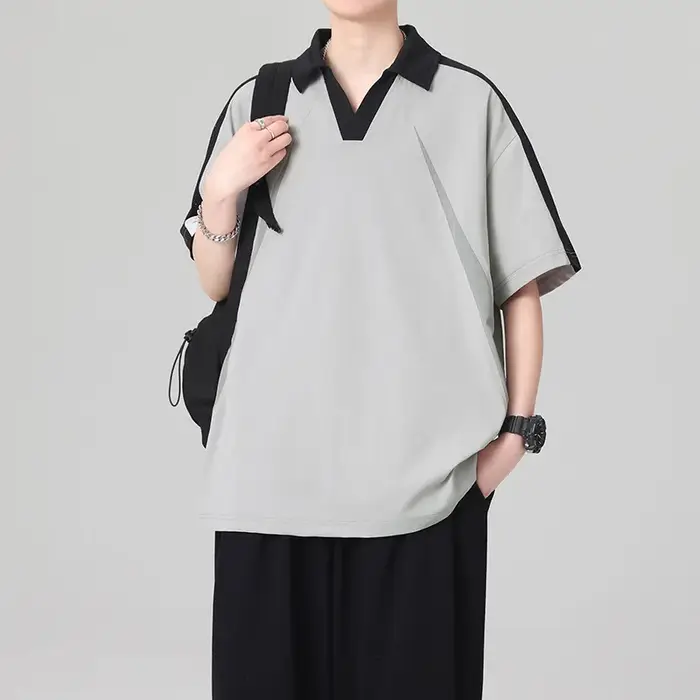 Polo pour homme à col contrastant, maille respirante, manches courtes, coupe décontractée