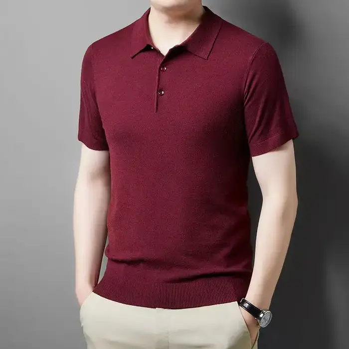 Haute qualité Ultra Fine 100% laine mérinos printemps été hommes d'affaires col Polo à manches courtes