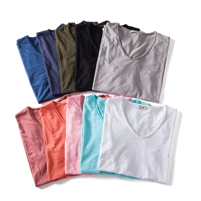 Qualité de la marque100% coton t shirt homme de marque Col en V mode homme Coupe ajustée Soild T-shi