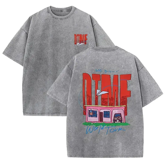 T-shirt vintage délavé beige 2026 Bad Bunny DTMF World Tour Graphic Tee unisexe décontracté streetwear