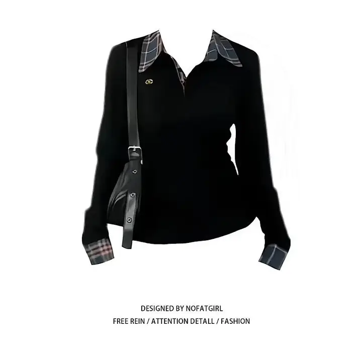 T-shirt à manches longues et col POLO américain pour femme