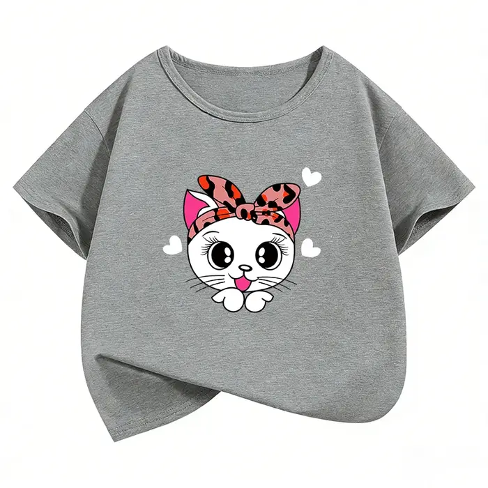 T-shirts décontractés pour enfants avec motif chat