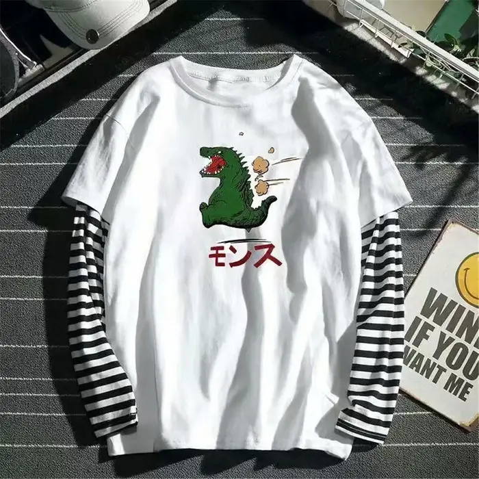 Cool rayé Patchwork T-Shirt hommes automne surdimensionné hauts garçons solide à manches longues