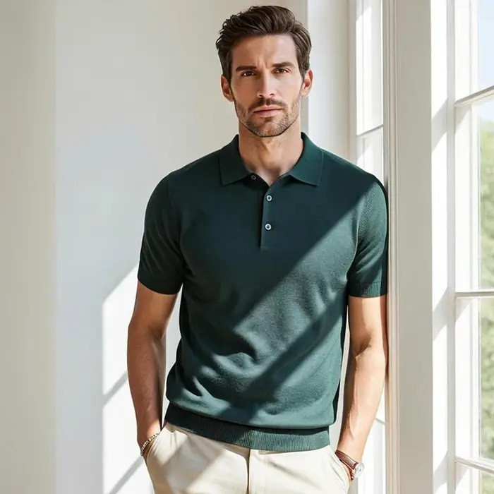 100% mérinos pull été hommes revers T-shirt
