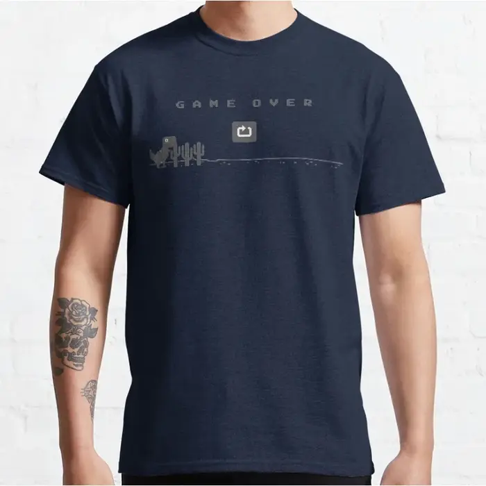 Game over drôle hors ligne t rex 90s dessin animé pixel jeu vidéo dinosaure T-shirt pour hommes grande taille hauts pour adultes S-6xl