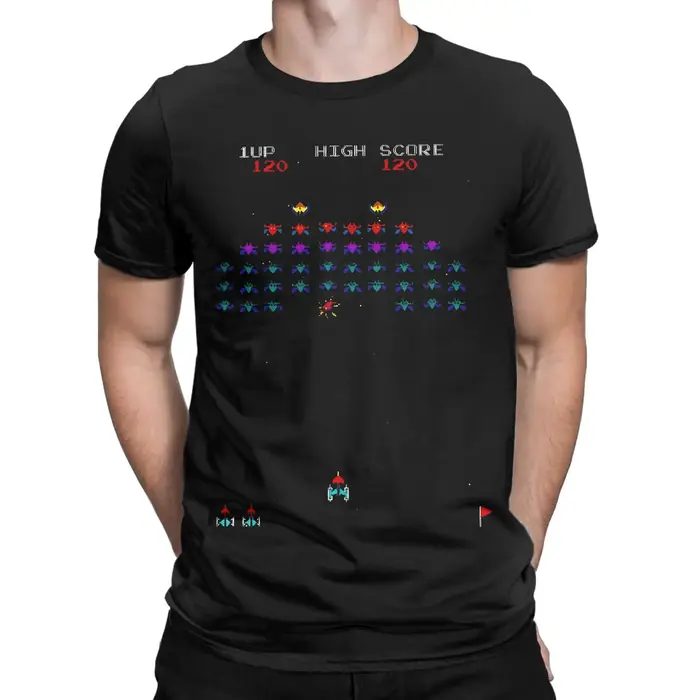 Arcade Galaga game gaming fans Printed T Shirts for Men Women 100% Cotton Tee Shirt Clothing
