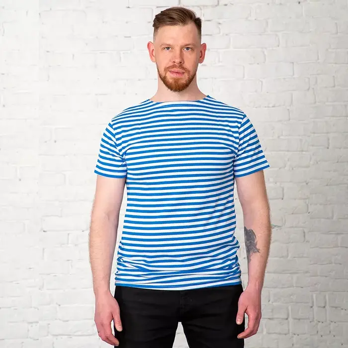 T-shirt breton à manches courtes pour hommes, motif parachutiste russe, extensible, rayé, VDV Navy A