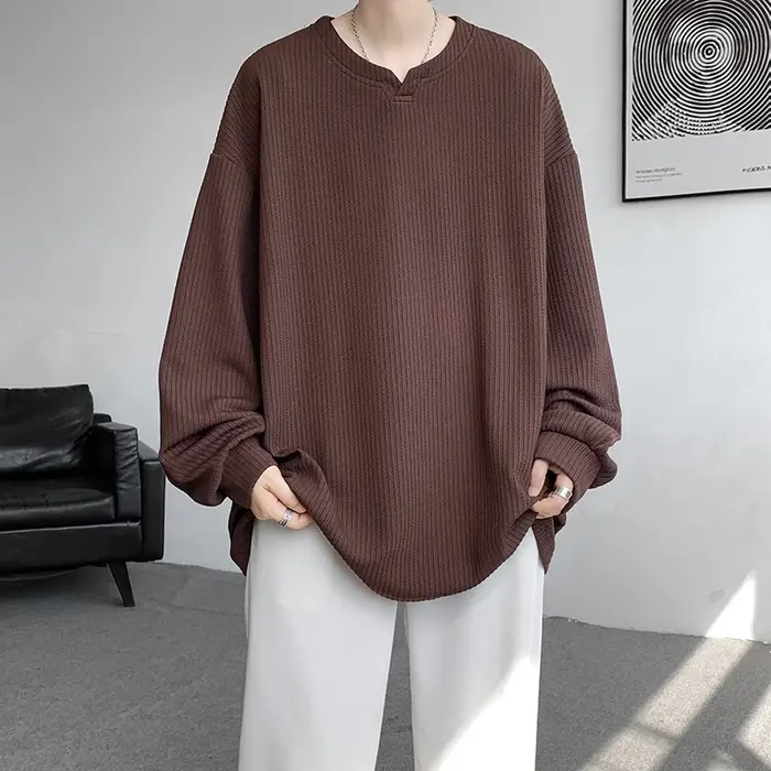 Haute qualité Texture à manches longues t-shirt pour hommes printemps automne décontracté hommes T-shirts hommes hauts vêtements classiques hommes T-Shirts