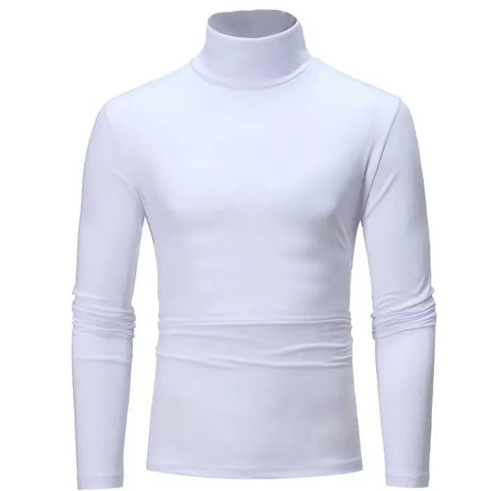 Nouvelle mode Base t-shirt hommes coupe ajustée Polyester col haut pull col roulé