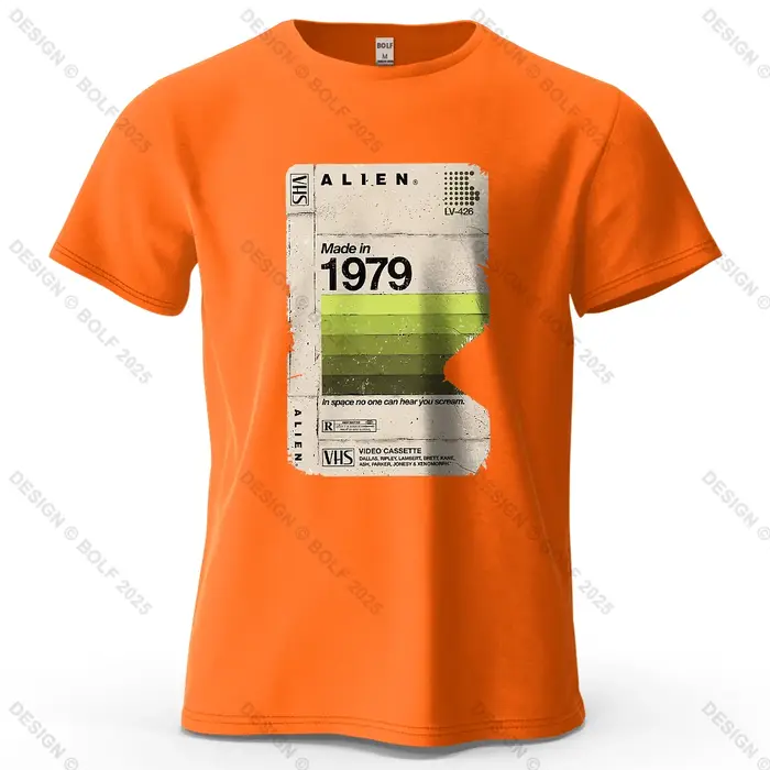 Alien 1979 Tape imprimé hommes T-Shirt 100% coton surdimensionné Vintage film nuit graphique t-shirts pour haut
