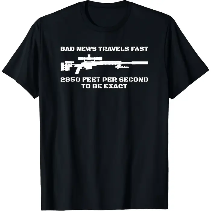 T-shirt humoristique militaire pour hommes et femmes, motif fusil de sniper, 180 g/m² noir avec moti
