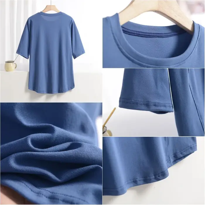XL à 8XL grande taille t-shirts col rond T-shirt basique femme couleur unie demi manches été simple