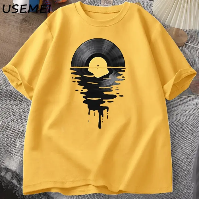 T-shirt vintage en coton avec motif disque vinyle